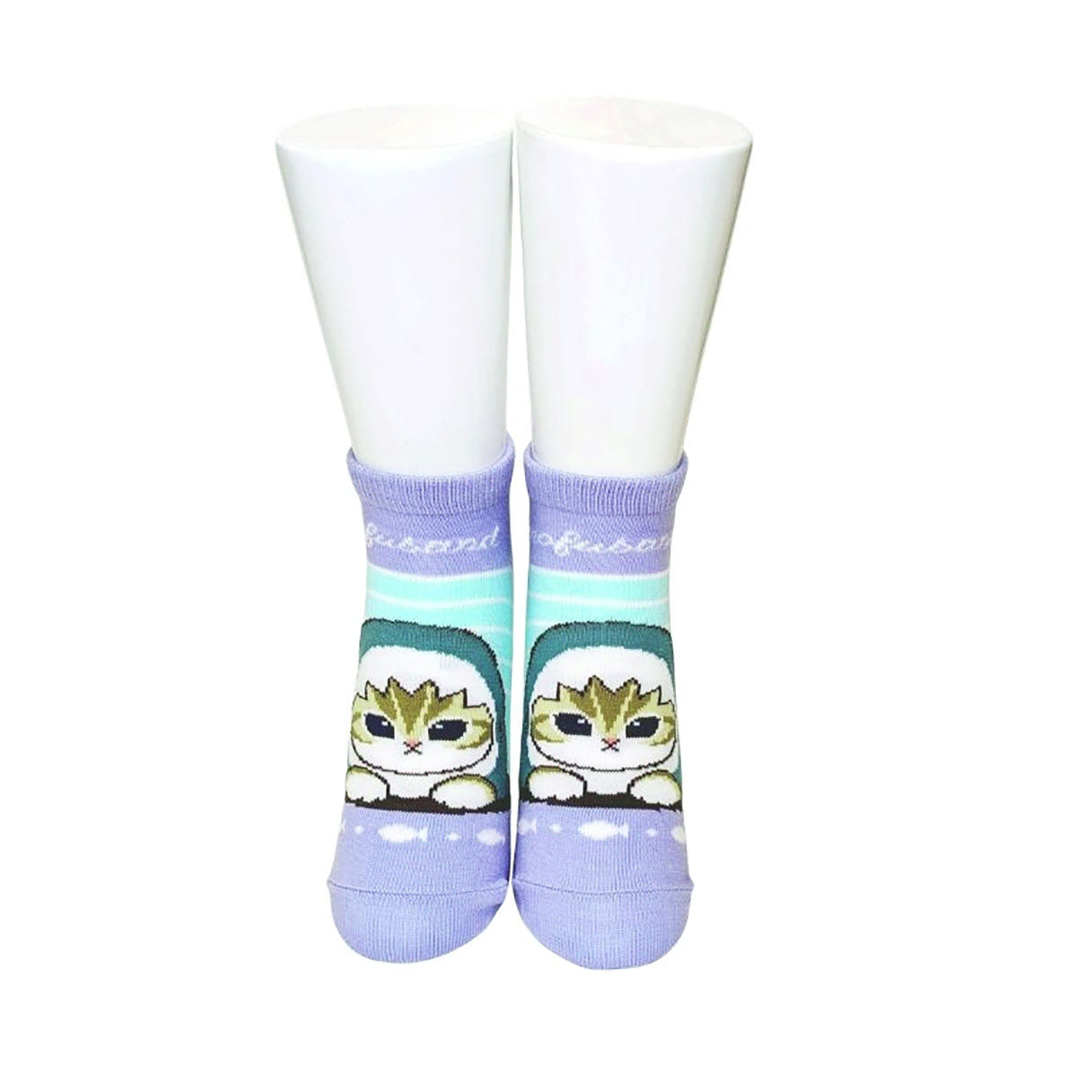 Mofusand Blue Shark Peeking Pattern Ankle Socks Cute Graphic 9-10 in