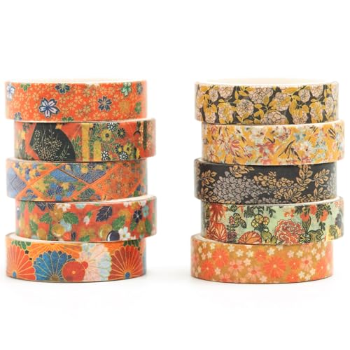 Songdao Ukiyo-e Washi Tape 10-Roll Set 0.4in x 6.6ft Traditional Patterns
