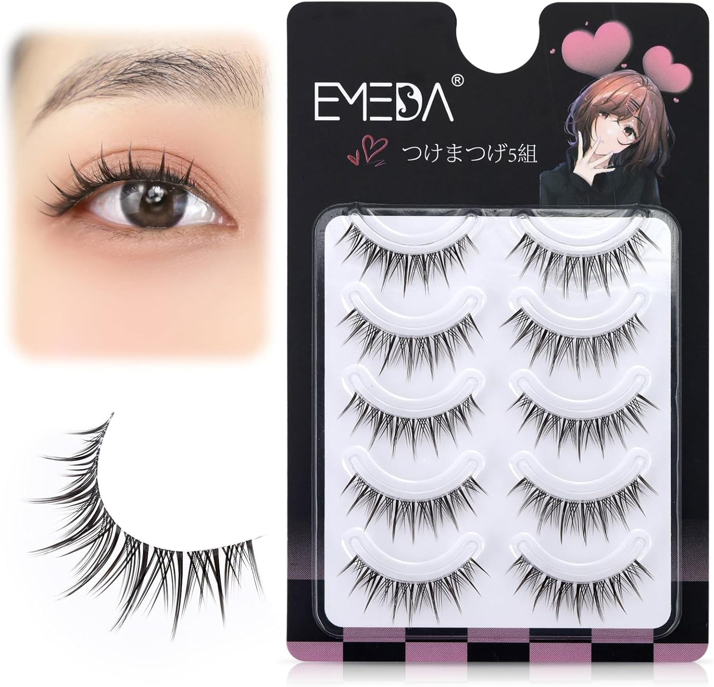 EMEDA Eyelashes Natural Eye Core Lifestyle Makeup (Manga-E02) - 5 Pairs