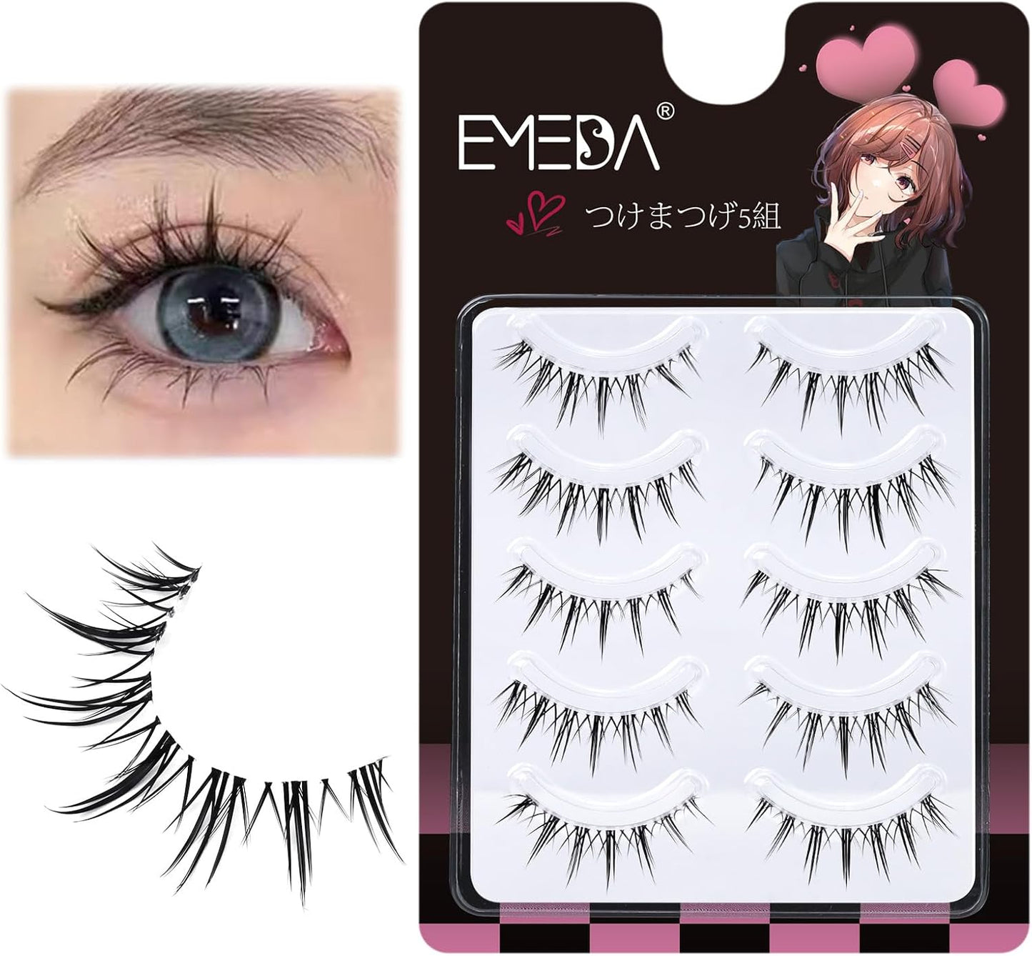 EMEDA Eyelashes Natural Eye Core Lifestyle Makeup (Mangaai - EM05) - 5 Pairs