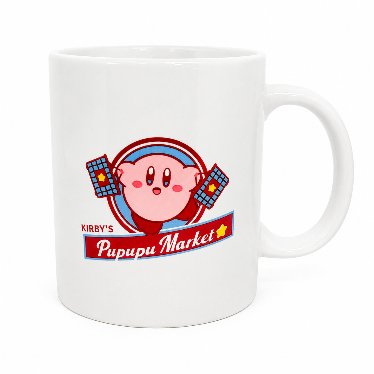 Kirby’s Pupupu Market Ceramic Mug – Cute Kirby Coffee Cup with Red Interior - Yorozuya Store