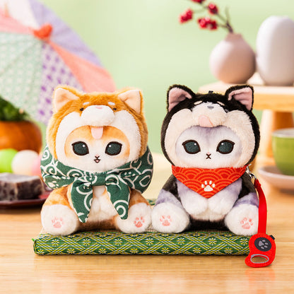 Mofusand Shiba Inu Cat Mascot Plush Keyring Black Bandana