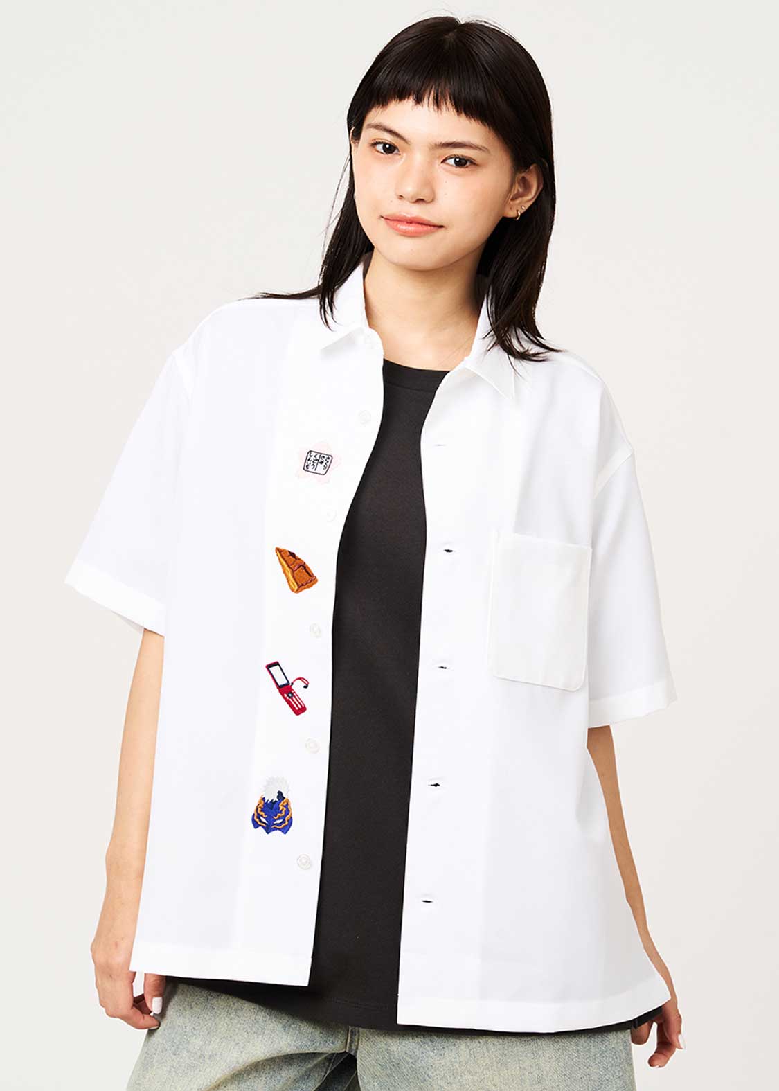 Graniph Detective Conan Big Silhouette Short Sleeve Shirt White