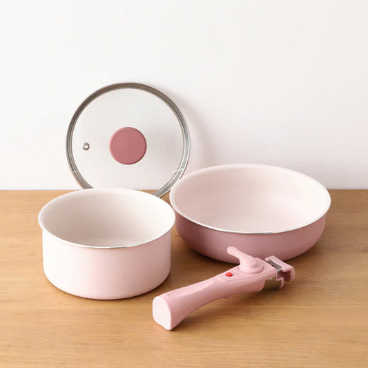 Pot & Frypan 4-Piece Set (Pink) - Francfranc Limited