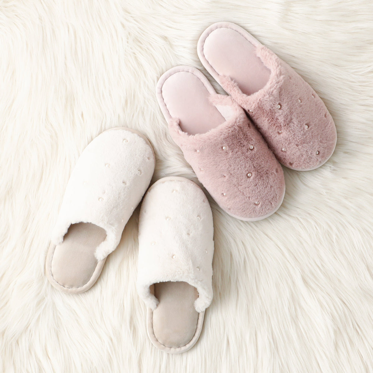 Eco-Fur Pearl Room Shoes Pink