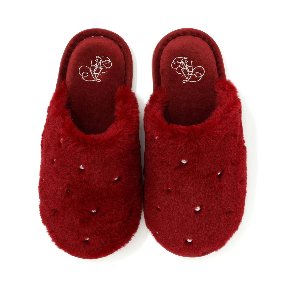 Eco Fur Pearl Room Shoes Dark Red