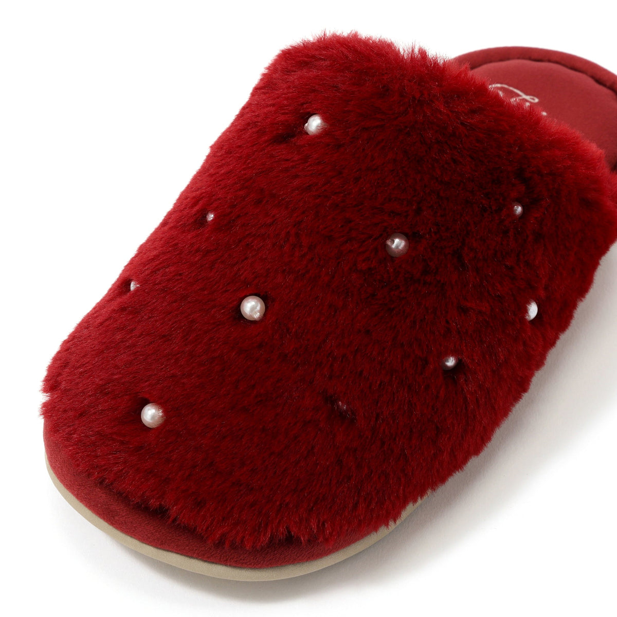 Eco Fur Pearl Room Shoes Dark Red