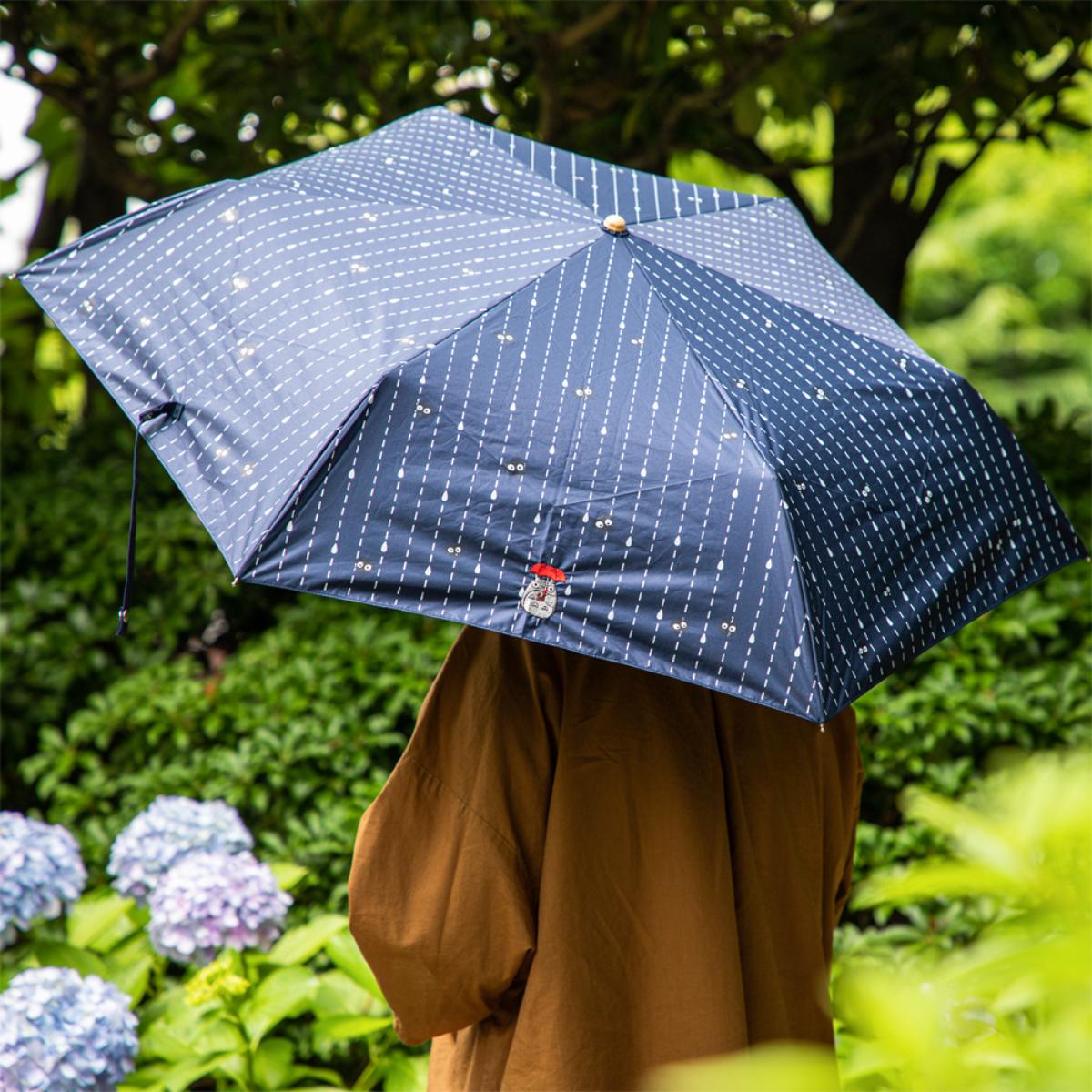 My Neighbor Totoro All-Weather Folding Umbrella Raindrop Pattern Navy