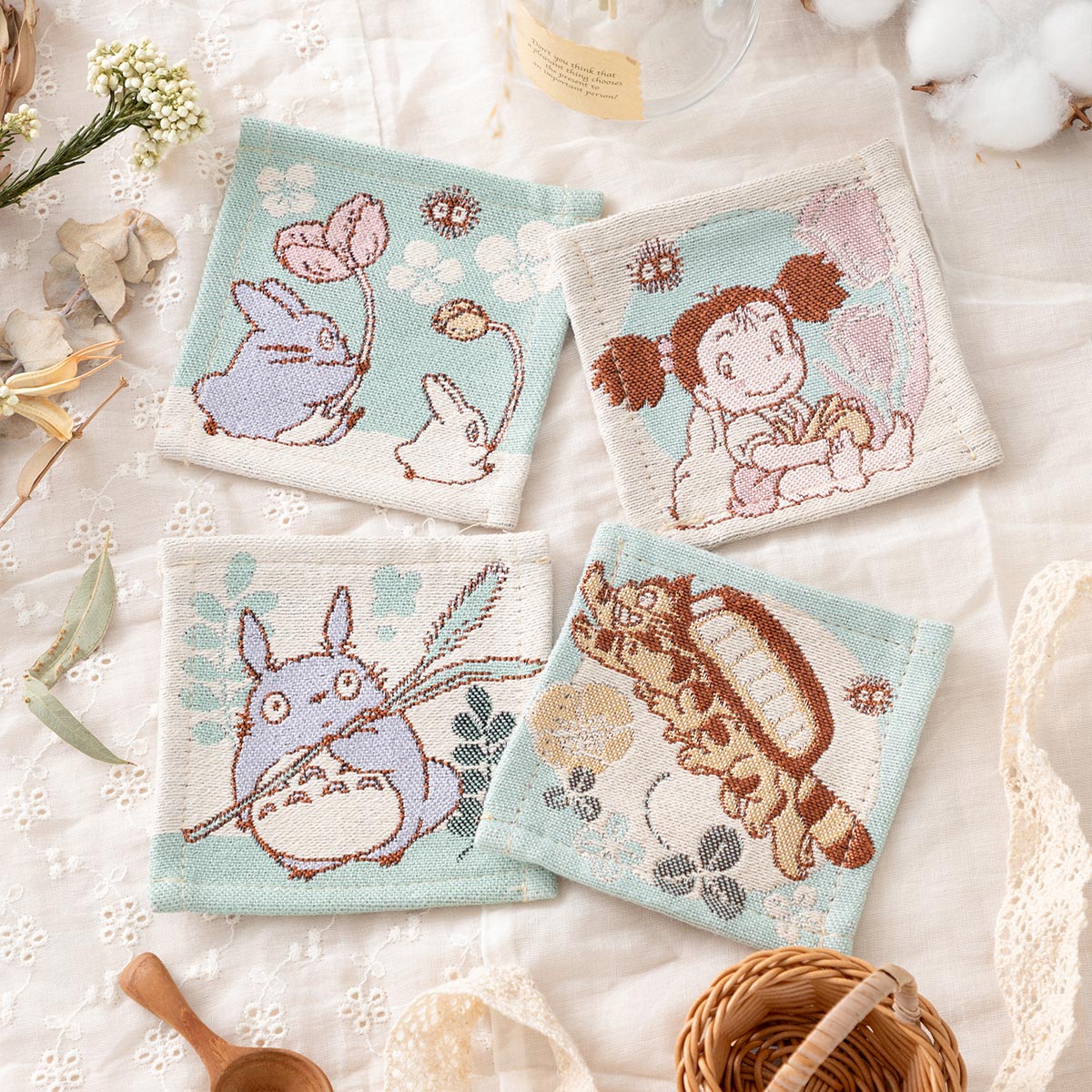 Studio Ghibli My Neighbor Totoro Gobelin Woven Coasters 4-Piece Botanical Garden