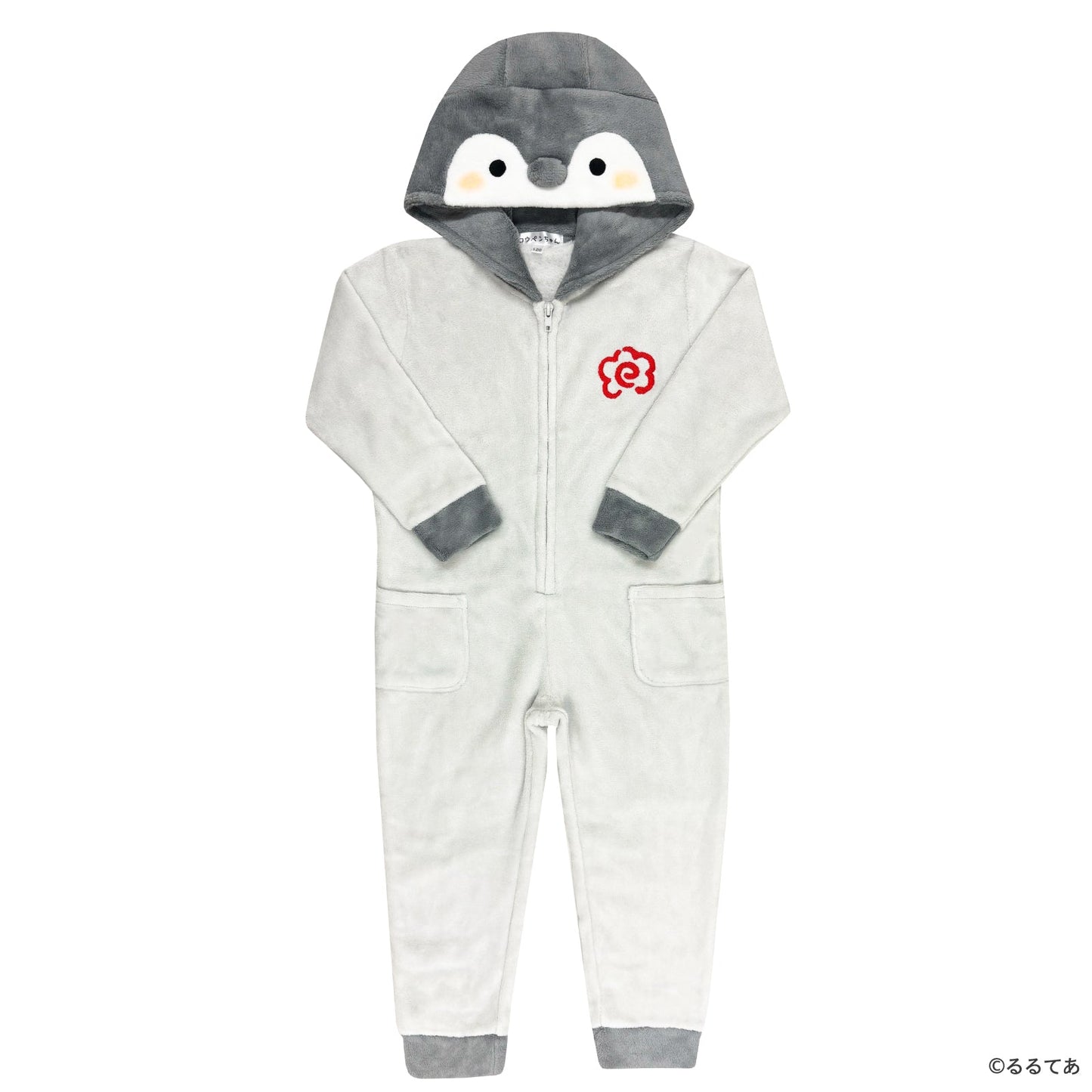 Sazac Koupen-chan Kids Character Onesie Coral Minky Gray
