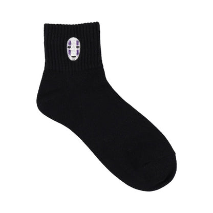 Spirited Away No-Face Rib Embroidery Short Socks