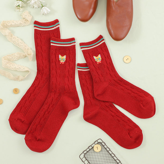 Whisper of the Heart Cable Knit Socks Brick