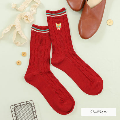 Whisper of the Heart Cable Knit Socks Brick