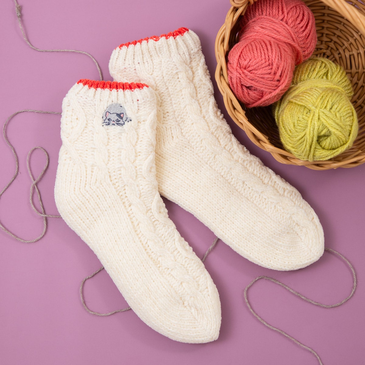 Whisper of the Heart Boa-Lined Chenille Crew Socks 23-25cm