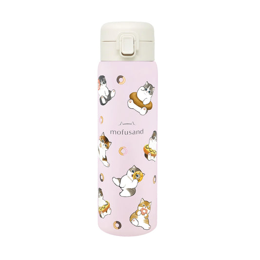 Mofusand Stainless One-Push Water Bottle 480ml Donut Cat Pattern