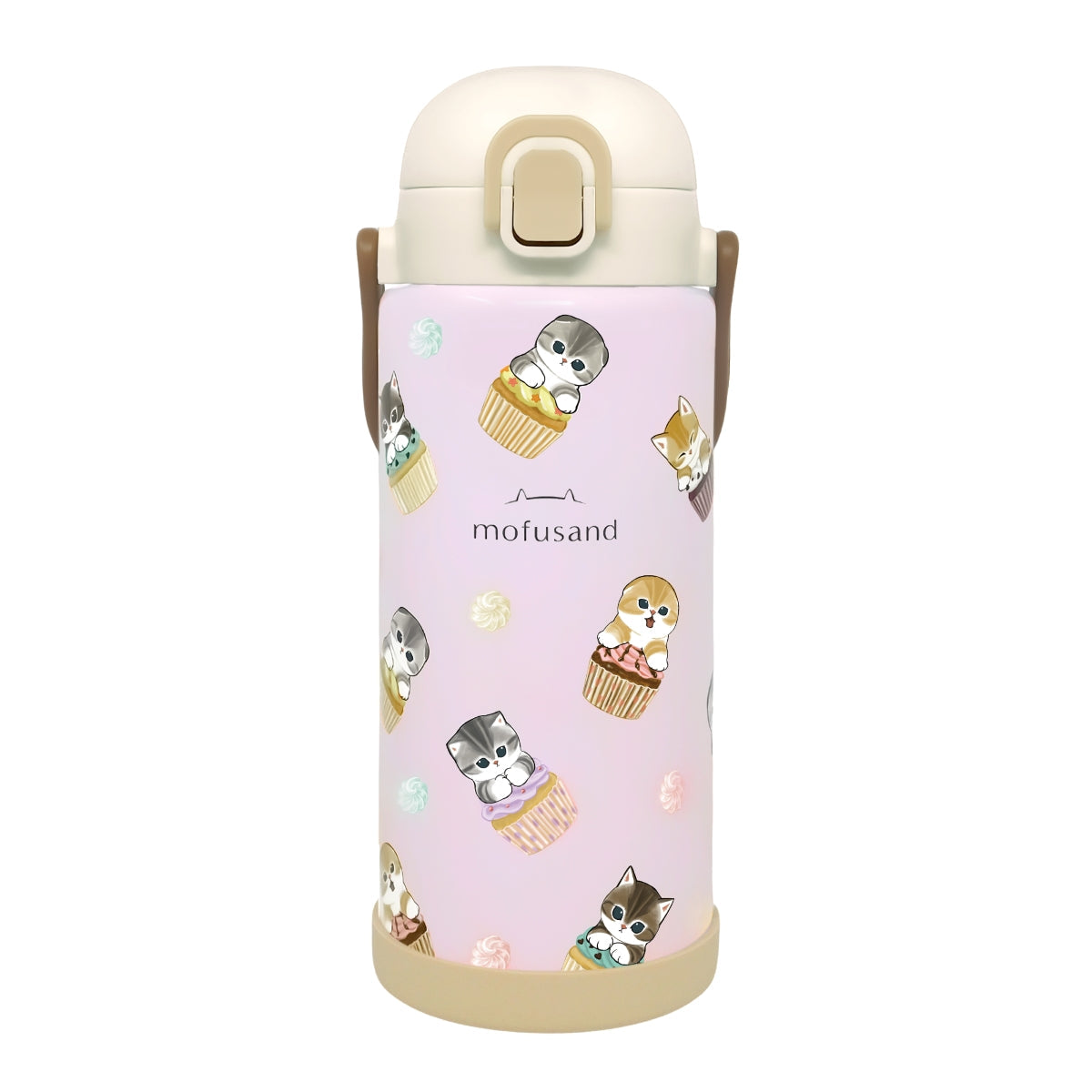mofusand Stainless Steel One-Push Bottle 1000ml Cupcake Cat Design