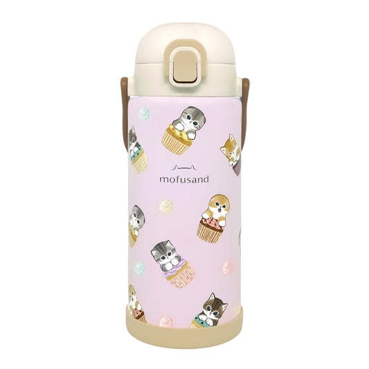 mofusand Stainless Steel One-Push Bottle 1000ml Cupcake Cat Design