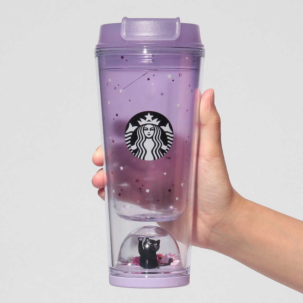 Starbucks Halloween Glow-in-the-Dark Cat Snow Dome Tumbler 12 fl oz