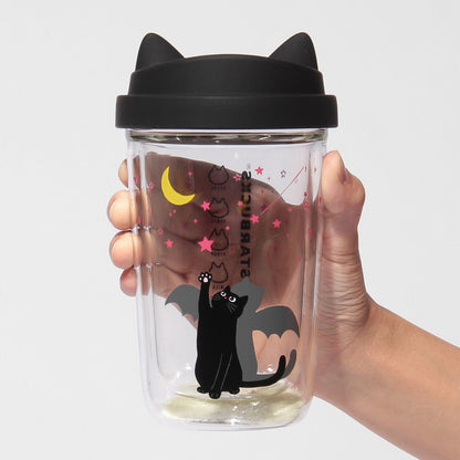 Starbucks Halloween Glow-in-the-Dark Cat Double Wall Heat-Resistant Glass Cup 12 fl oz