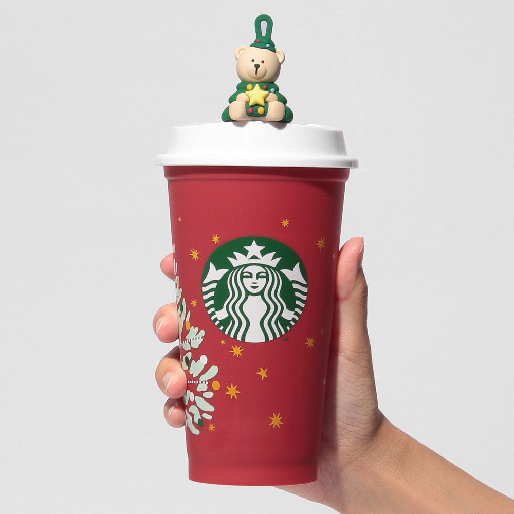 Starbucks Holiday 2026 Reusable Cup Tree 16 oz with Drink Hole Cap Bearista