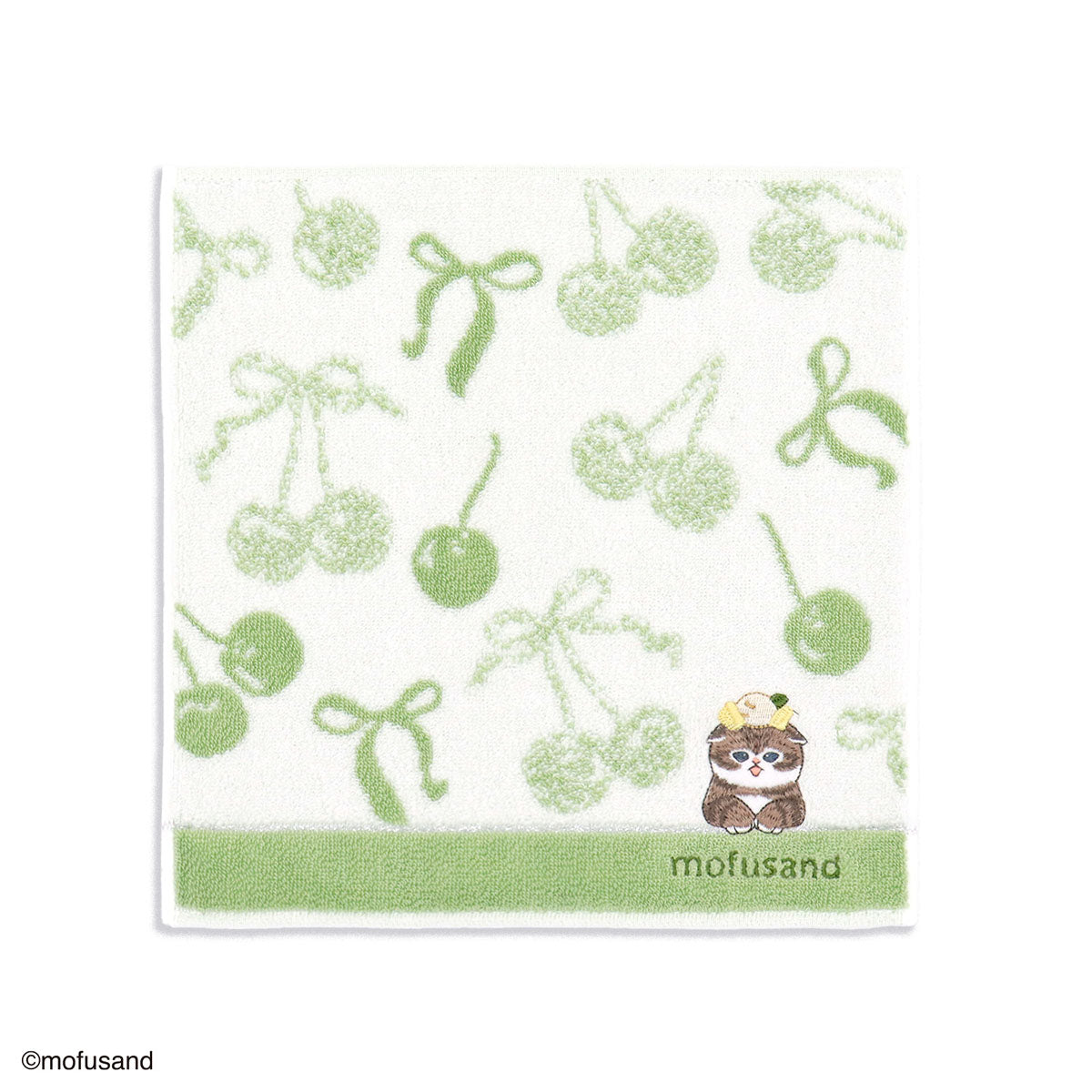 Mofusand Sweet and Sour Kitty Towel Handkerchief Green 4547855353265
