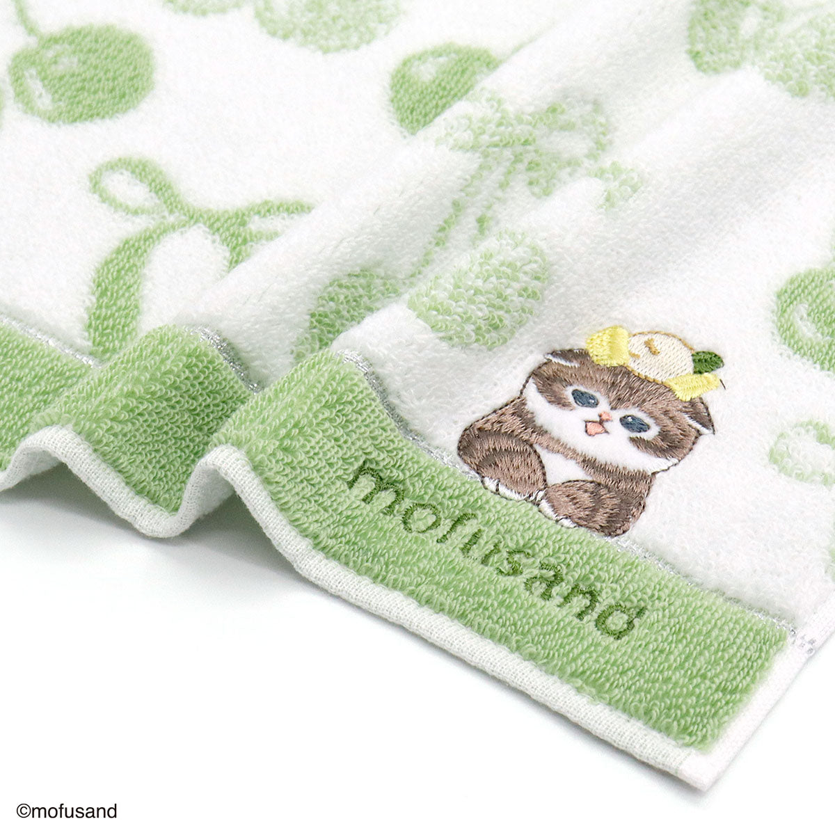 Mofusand Sweet and Sour Kitty Towel Handkerchief Green 4547855353265