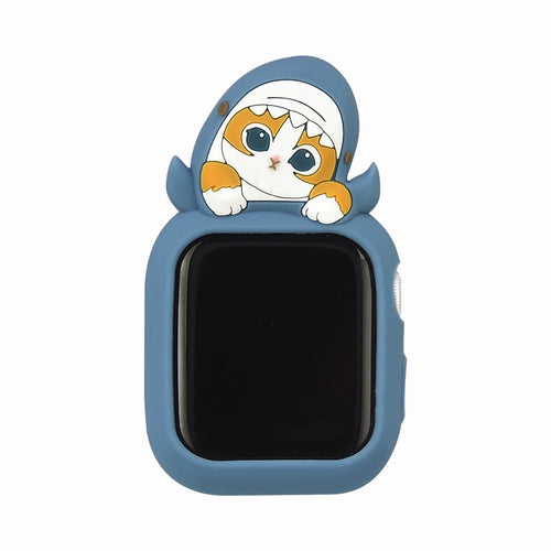 جراب سيليكون من Mofusand متوافق مع Apple Watch مقاس 41/40 مم (Shark Cat)