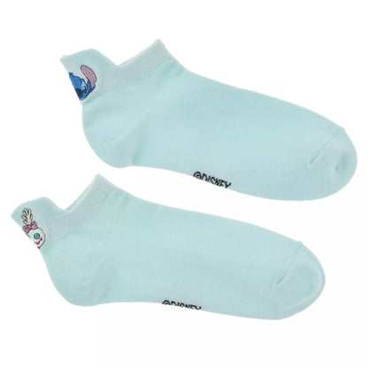 Stitch & Scrump Socks, Ankle, Pop-out Face Embroidery, Asymmetrical, Blue - Disney Store Japan