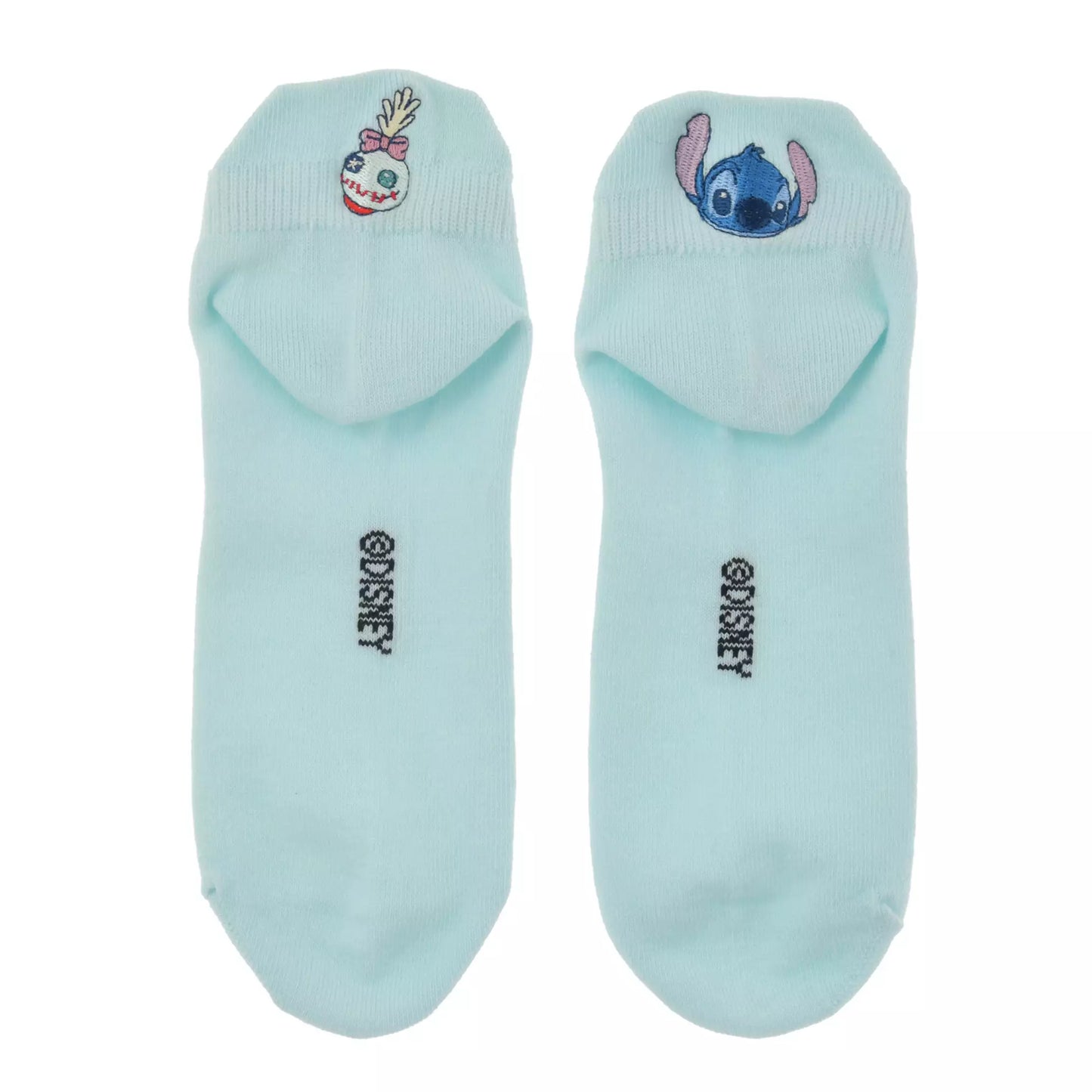 Stitch & Scrump Socks, Ankle, Pop-out Face Embroidery, Asymmetrical, Blue - Disney Store Japan