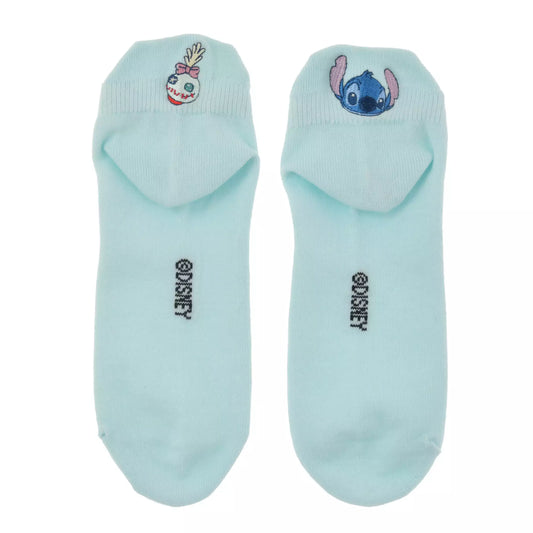 Stitch & Scrump Socks, Ankle, Pop-out Face Embroidery, Asymmetrical, Blue - Disney Store Japan