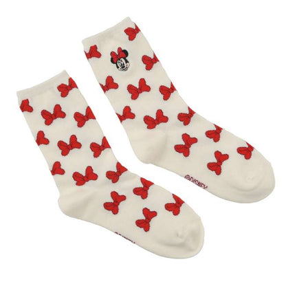 Minnie socks with ribbon pattern and face embroidery 23-25 - Disney Store Japan