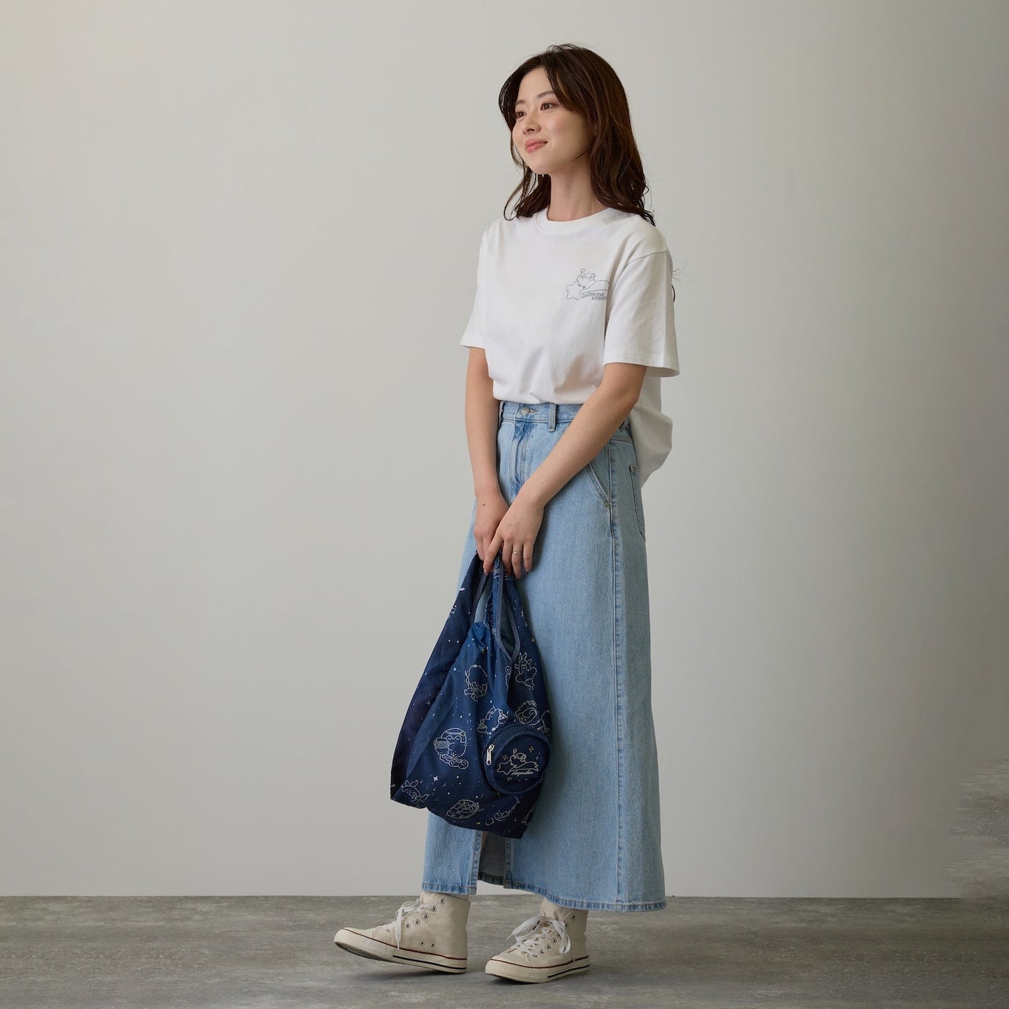 Koupen-chan Constellation Pattern Eco Bag Navy with Pouch