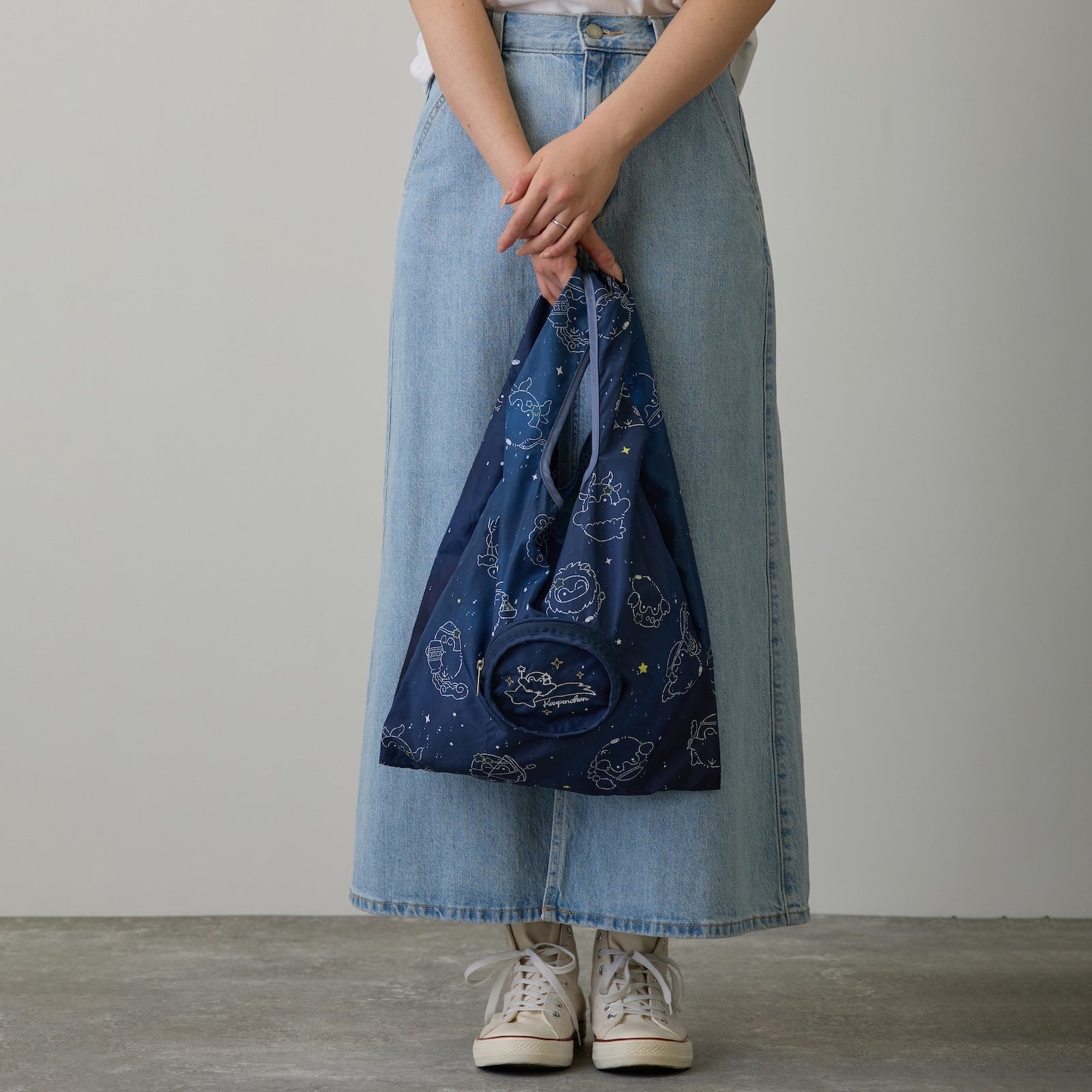 Koupen-chan Constellation Pattern Eco Bag Navy with Pouch
