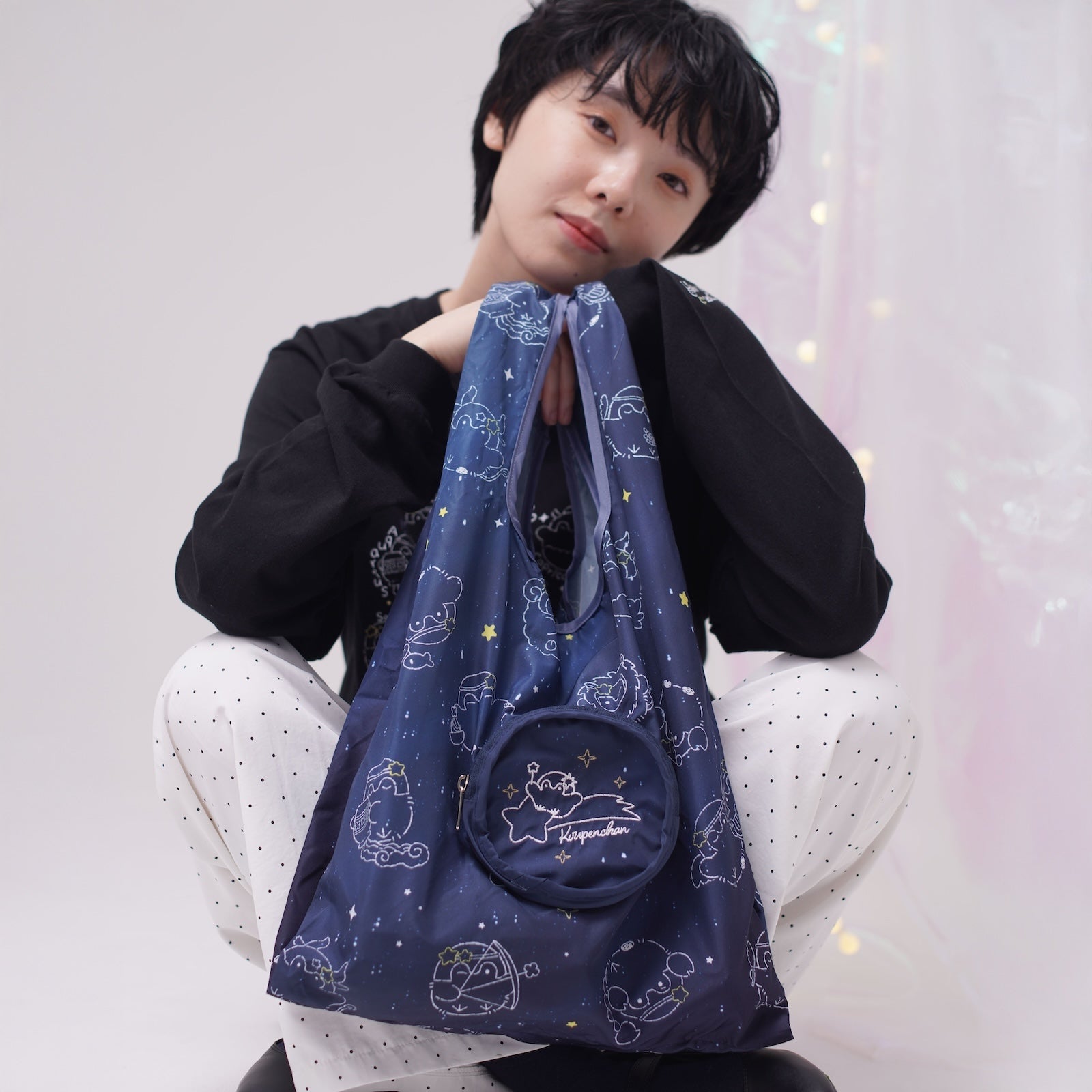 Koupen-chan Constellation Pattern Eco Bag Navy with Pouch