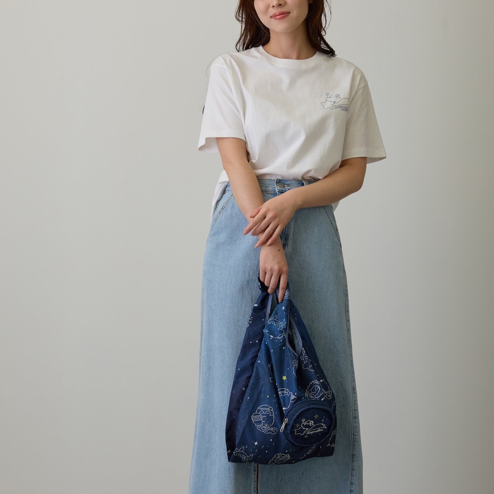 Koupen-chan Constellation Pattern Eco Bag Navy with Pouch