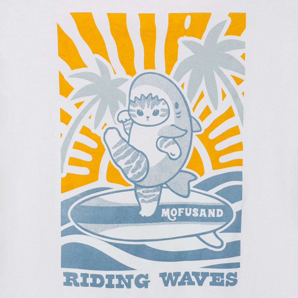 mofusand BOARD SHARK! RIDING WAVES Graphic T-Shirt White