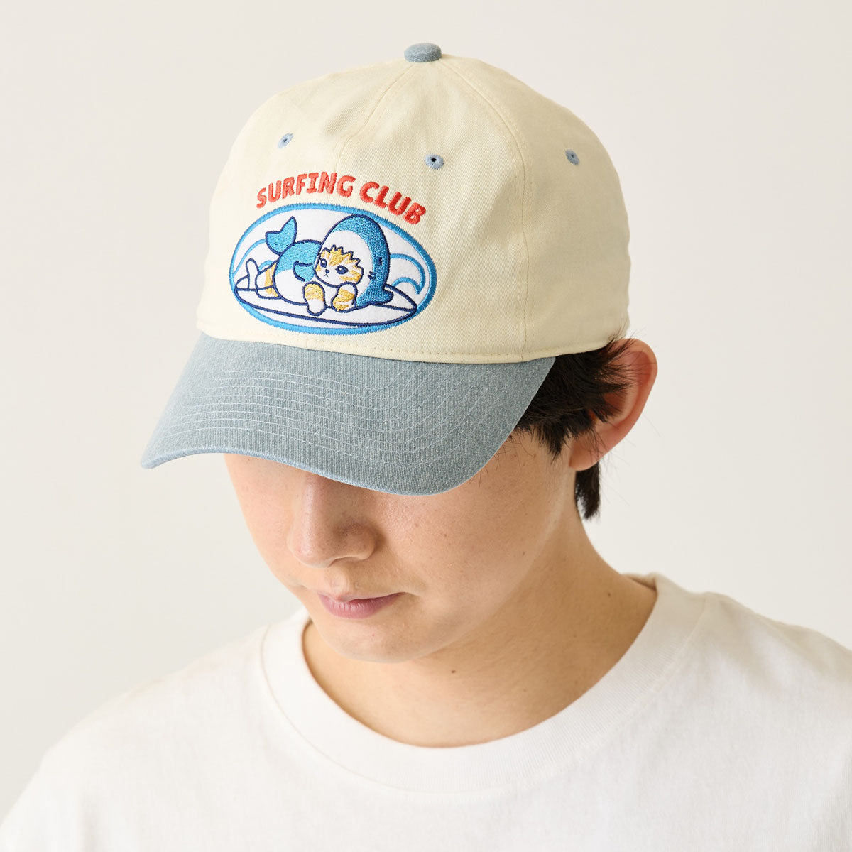 Mofusand BOARD SHARK! Baseball Cap SURFING CLUB Embroidery Pale Blue