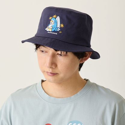 mofusand Board Shark Bucket Hat Navy Cotton Embroidered Cap