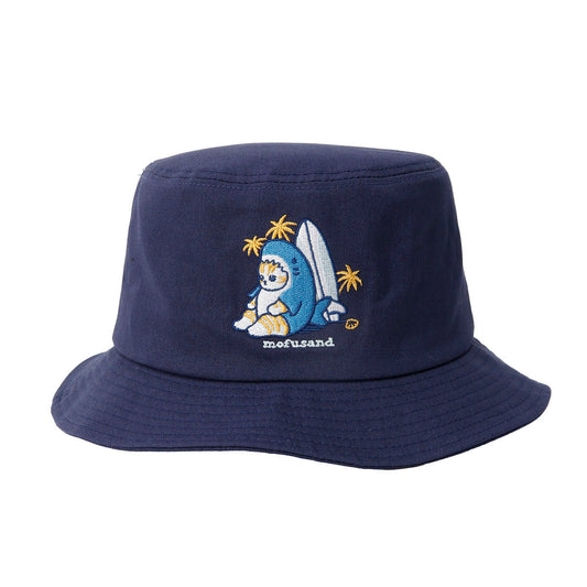 mofusand Board Shark Bucket Hat Navy Cotton Embroidered Cap