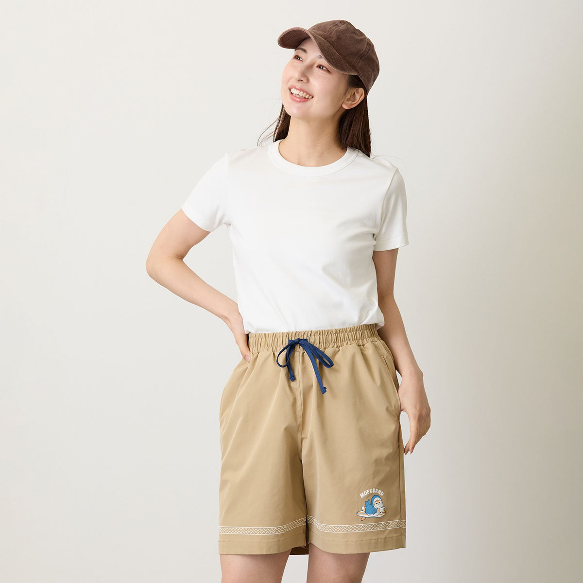 Mofusand Board Shark Print Shorts Sand Beige