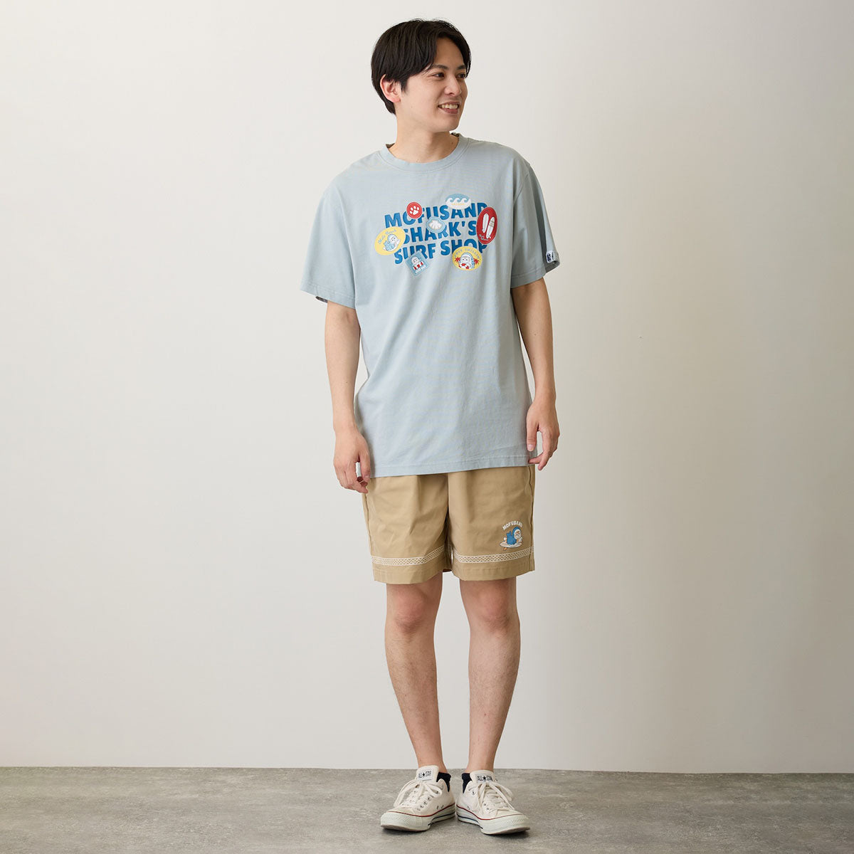 Mofusand Board Shark Print Shorts Sand Beige