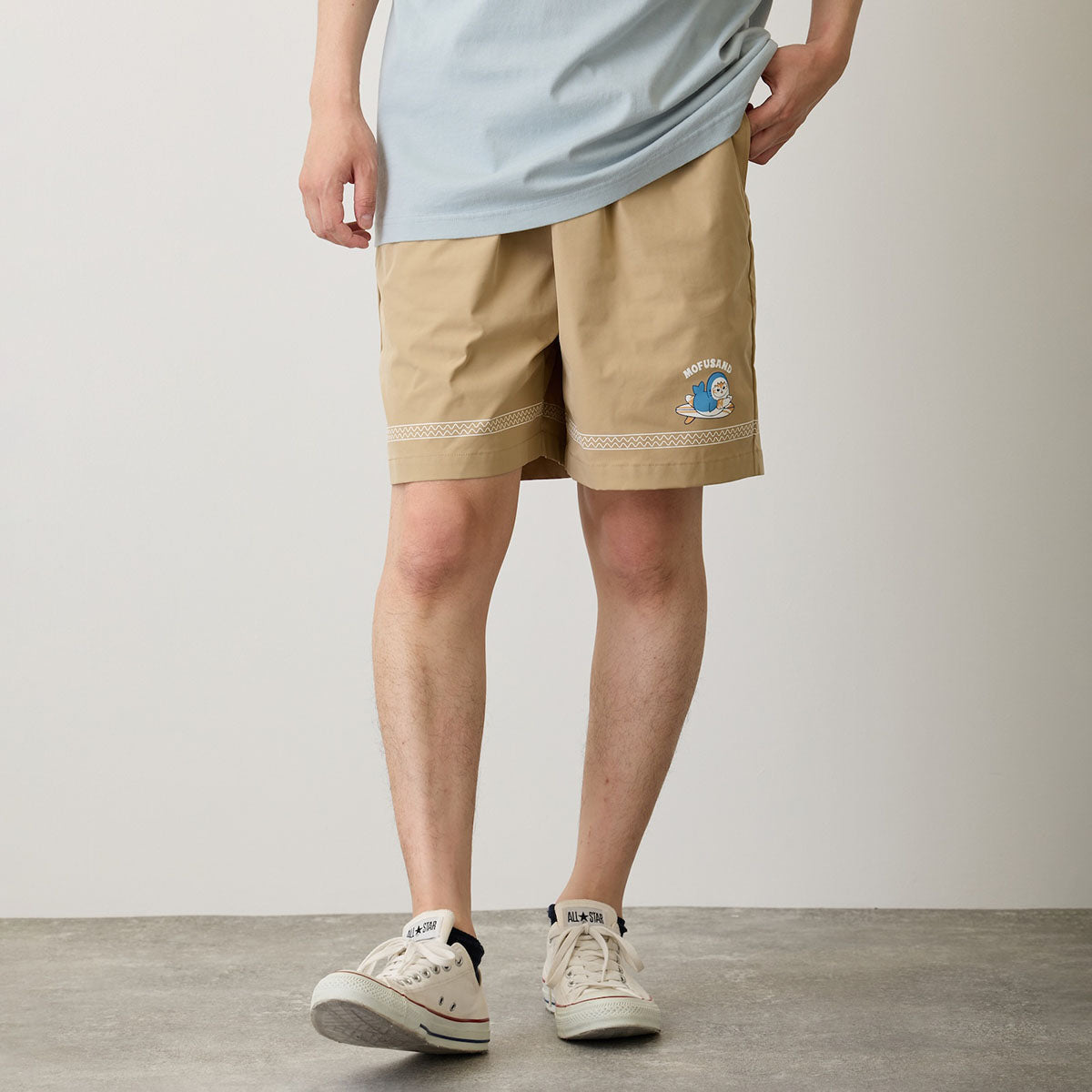Mofusand Board Shark Print Shorts Sand Beige