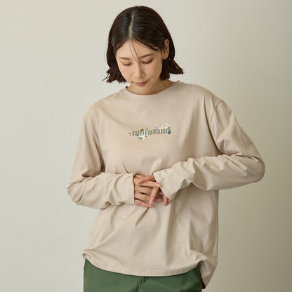 mofusand x Hibiya Kadan Leaf Pattern Beige Long Sleeve T-Shirt 4570189209212