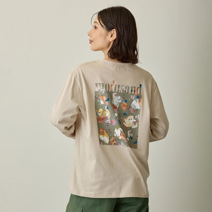 mofusand x Hibiya Kadan Leaf Pattern Beige Long Sleeve T-Shirt 4570189209212