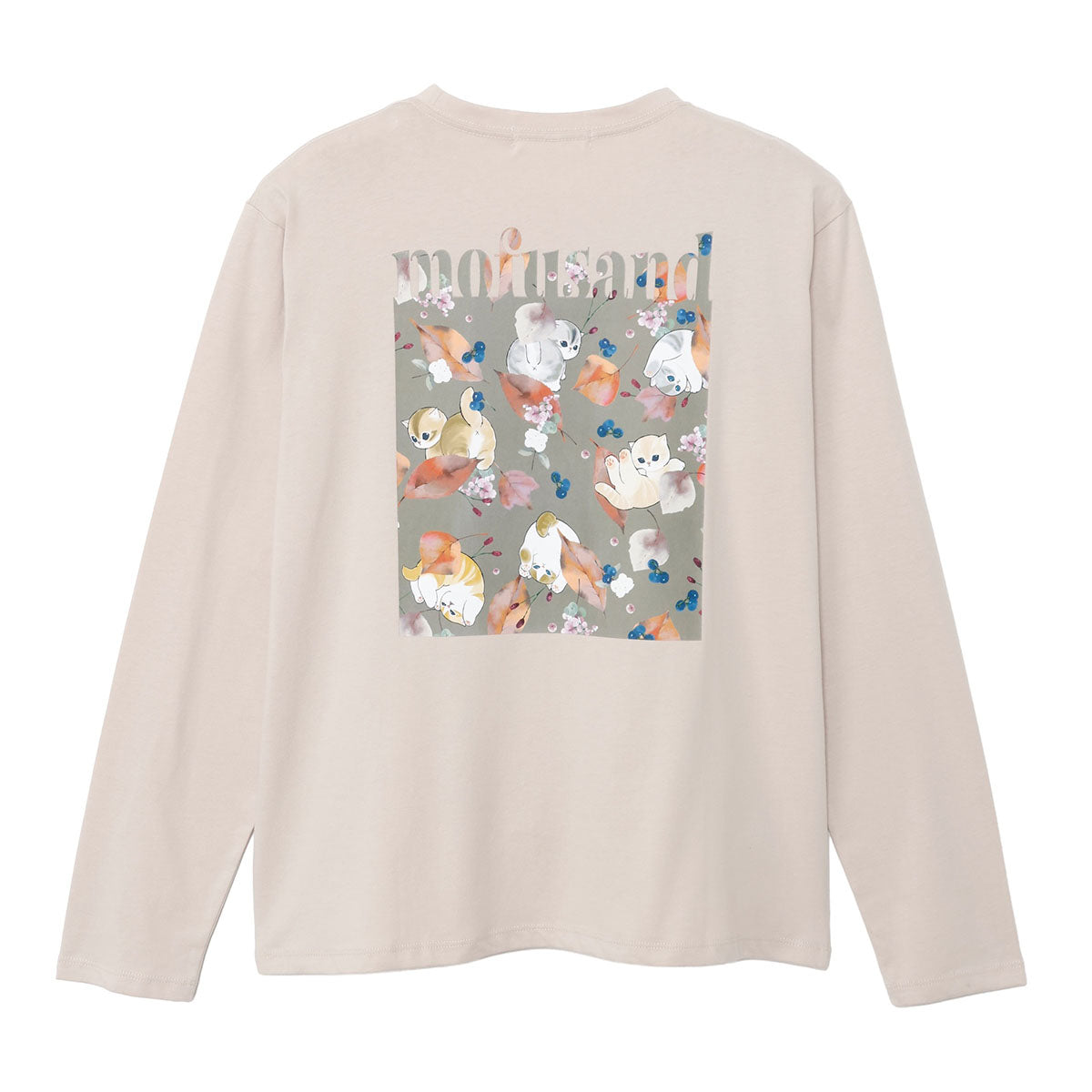 mofusand x Hibiya Kadan Leaf Pattern Beige Long Sleeve T-Shirt 4570189209212