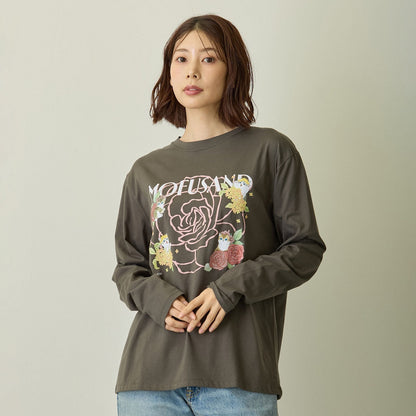 mofusand x Hibiya Kadan Rose Pattern Charcoal Long Sleeve T-Shirt 4570189209236
