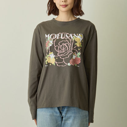 mofusand x Hibiya Kadan Rose Pattern Charcoal Long Sleeve T-Shirt 4570189209236