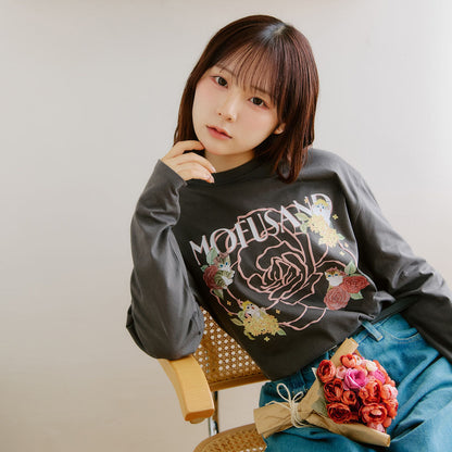 mofusand x Hibiya Kadan Rose Pattern Charcoal Long Sleeve T-Shirt 4570189209236