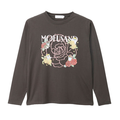 mofusand x Hibiya Kadan Rose Pattern Charcoal Long Sleeve T-Shirt 4570189209236