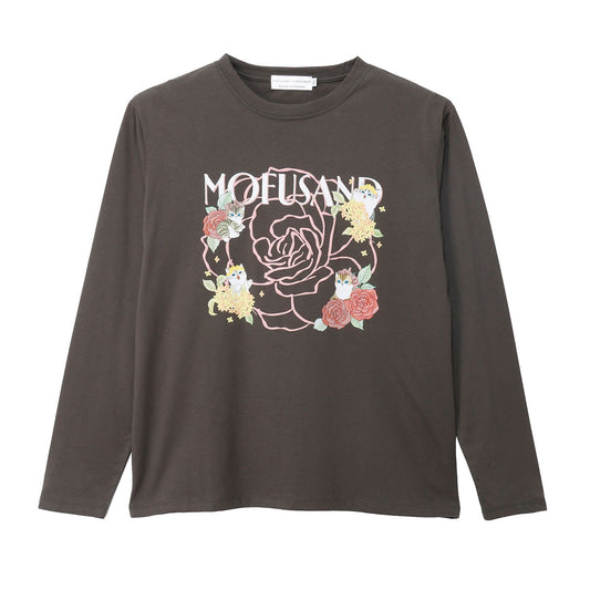 mofusand x Hibiya Kadan Rose Pattern Charcoal Long Sleeve T-Shirt 4570189209236